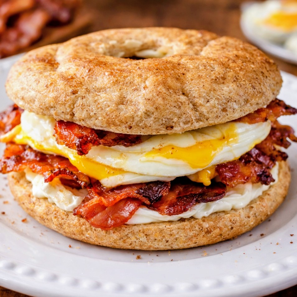 Keto Bacon, Egg and Cream Cheese Bagel